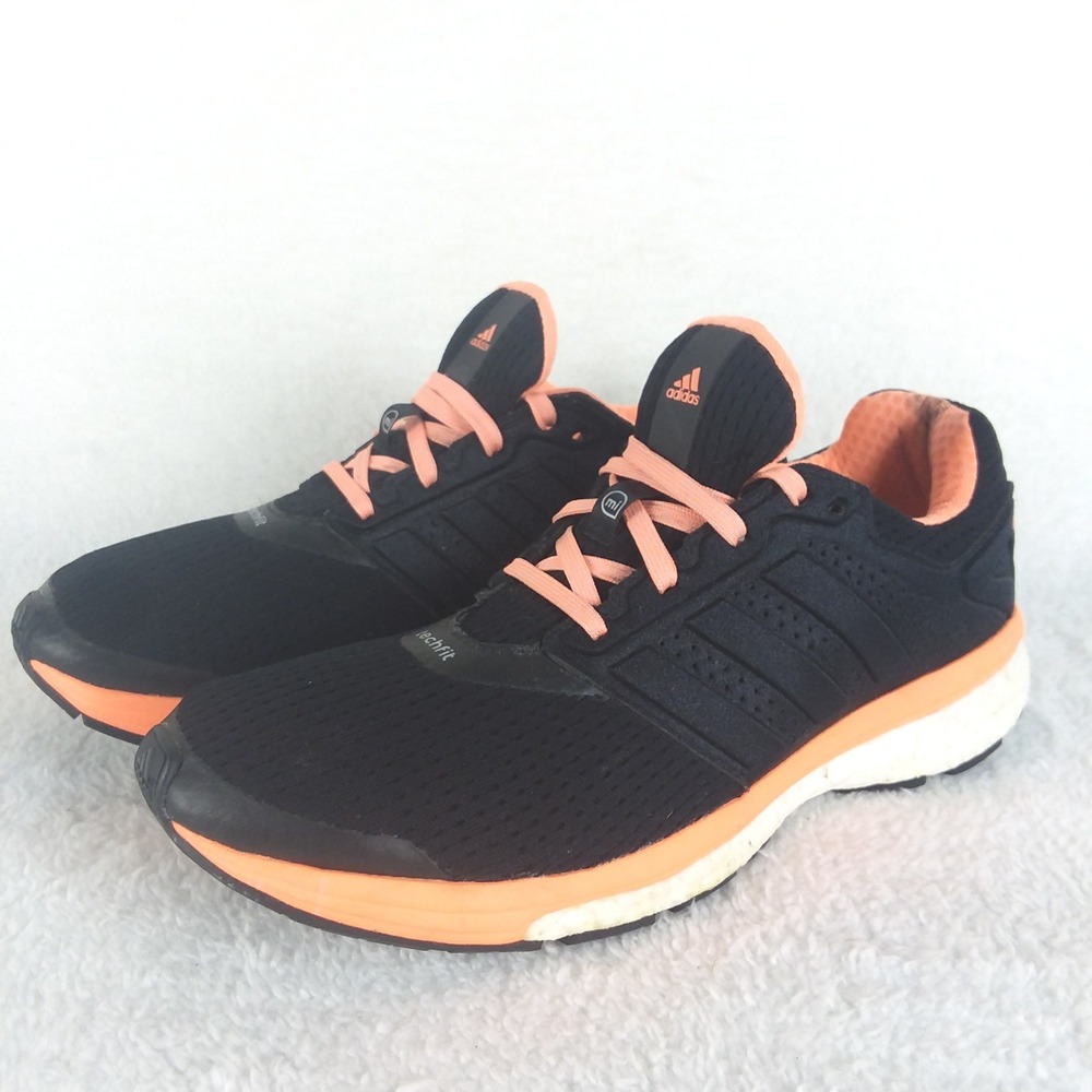 Adidas Supernova Glide Boost Techfit Running Shoes Black Orange Womens 7.5 *READ